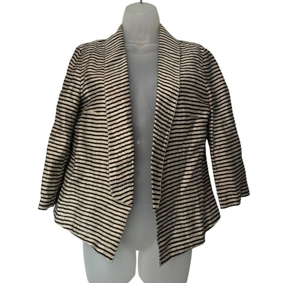 Ann Taylor Loft Striped Open Front Linen Jacket SZ 2 Career Office Collar - Picture 1 of 11